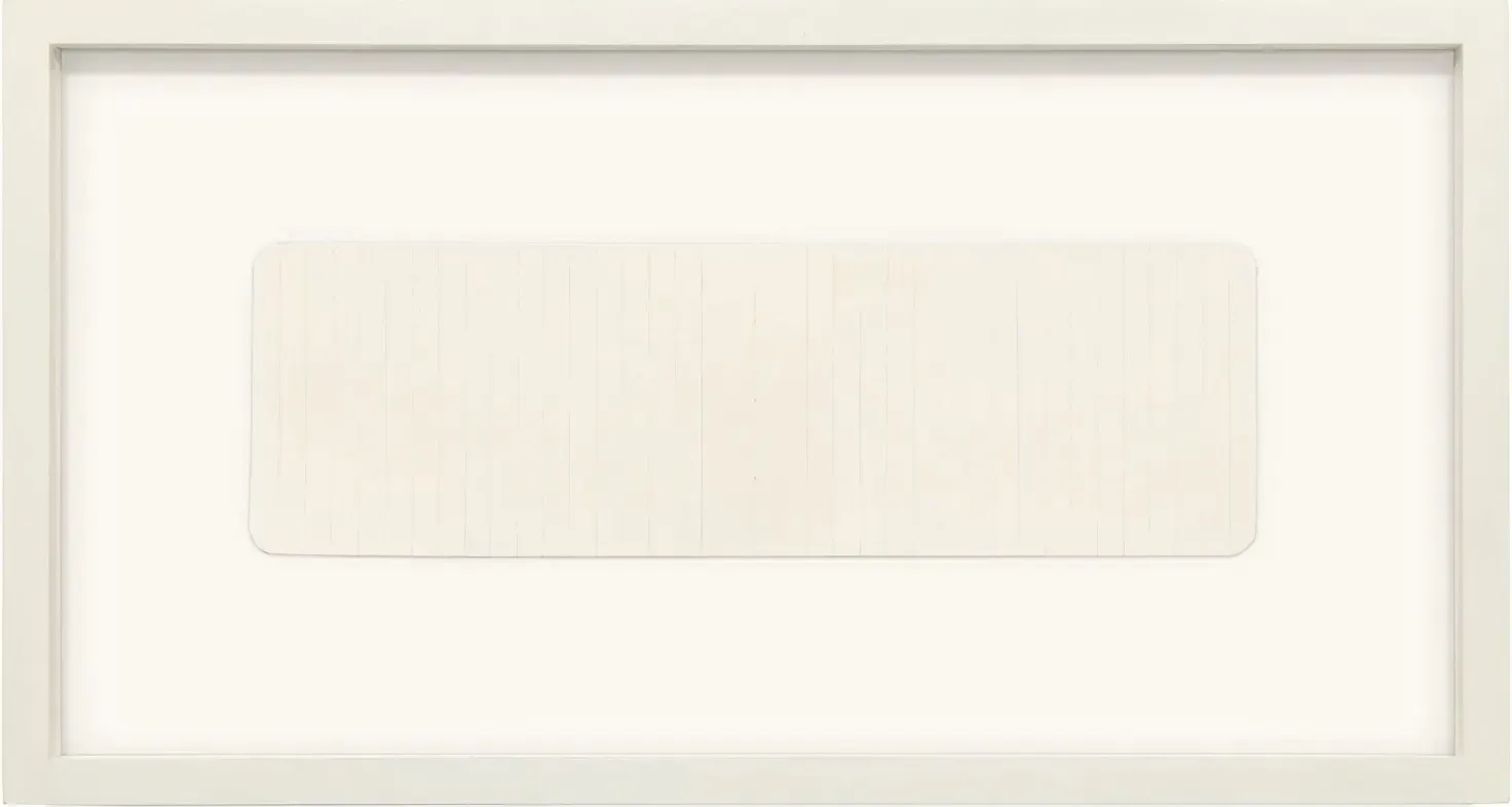 Bronlyn Jones Ellsworth Kelly: lined notebook pages – study for a painting in five panels circa 1955 2013 From the series: “Drafts of an Empty Page/Artist's Notebooks” Graphite and blue colored pencil on artist butcher paper in artist’s frame