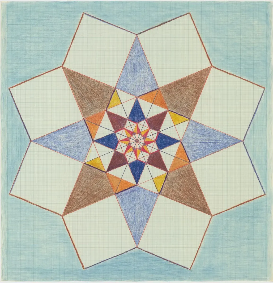 Emma Kunz Untitled (Work No. 285) Untitled Oil crayon on blue graph paper 107.3 x 104.8 cm / 42 1/4 x 41 1/4 in Courtesy Emma Kunz Centre